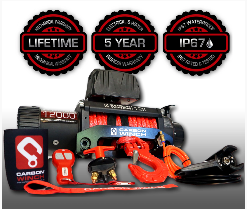 Carbon 12,000lb Electric Winch W/Synthetic Rope