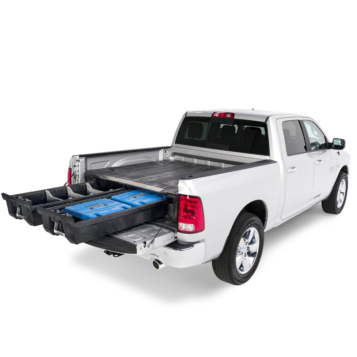 DECKED Drawer System installed in a RAM 1500 Express, 2500, or 3500 truck bed, featuring durable storage drawers by DECKED AUSTRALIA.