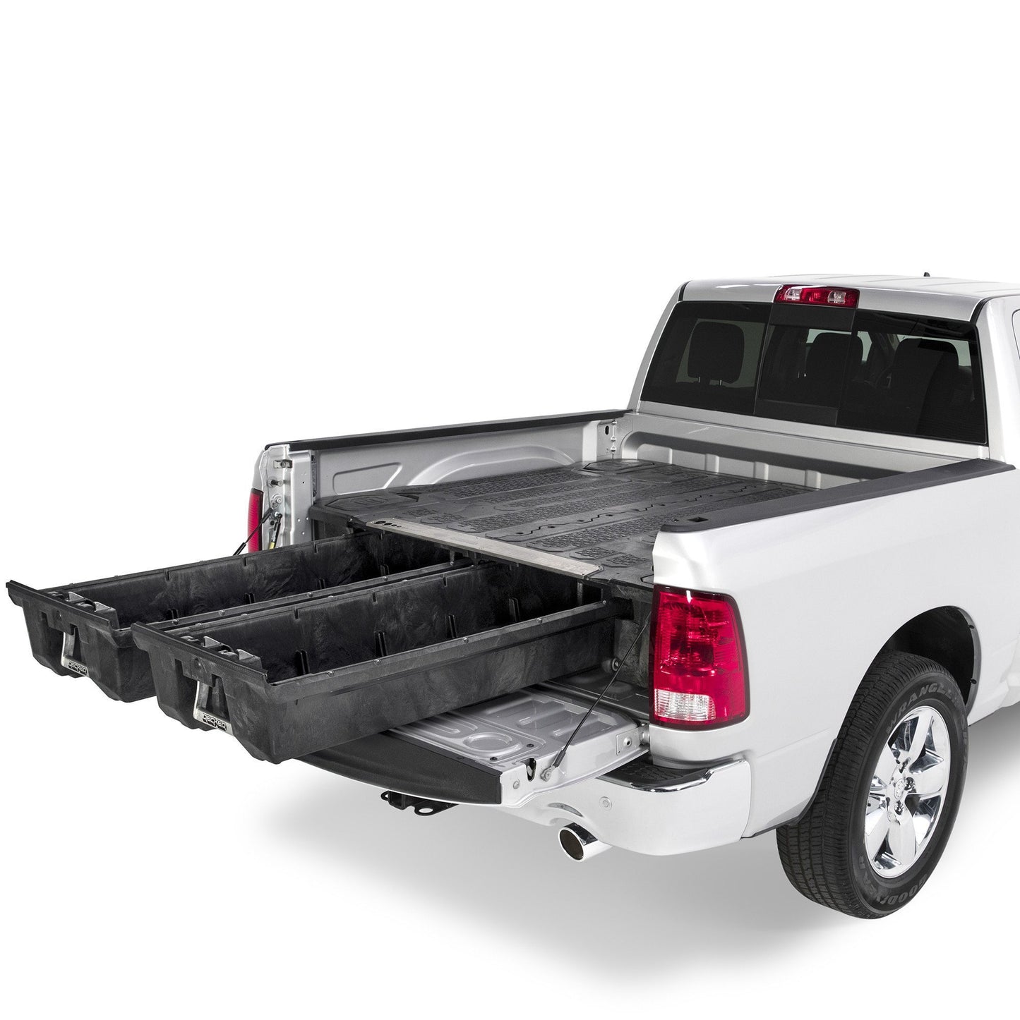 DECKED Drawer System installed in RAM 1500 Express, 2500, or 3500 truck bed, featuring durable storage drawers by DECKED AUSTRALIA.