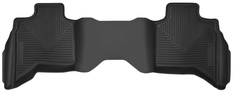 HUSKY LINERS X-ACT 02-18 Dodge Ram 1500 Quad Cab floor liners, black rubber with textured surface and raised edges.